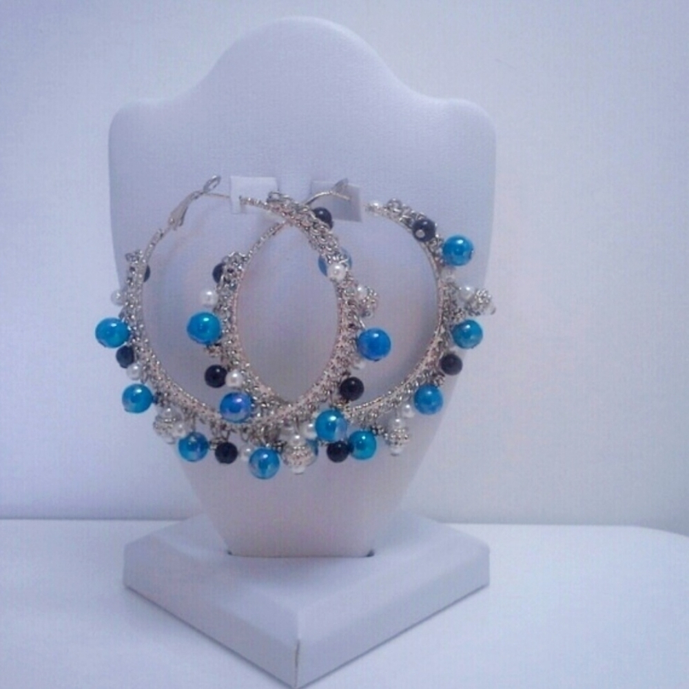 Blue and Black Hoop Earrings